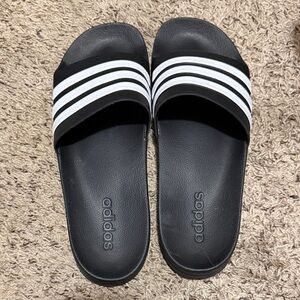 Adidas Black and White Striped Slides